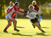 26 September 2015; Ciara McAnespie, Emyvale, Co. Monaghan, in action against Nicola Ward, Kilkerrin Clonberne, Co. Galway, in the Senior All-Ireland Ladies Football Club Sevens Championship Final. Naomh Mearnog, Portmarnock, Co. Dublin. Photo by Sportsfile
