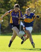 26 September 2015; Marcela O'Reilly, Kilmacud Croke, in action against Laura Carolan, Castleknock. All-Ireland Ladies Football Club Sevens Finals, Naomh Mearnog, Portmarnock, Co. Dublin. Picture credit: Seb Daly / SPORTSFILE