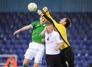 24 April 2009; Paul Corry, Republic of Ireland, in action against Joe Clayton and goalkeeper Steven Norris, England. FAI Schools Centenary Shield, Republic of Ireland v England, RSC, Waterford. Picture credit: Matt Browne / SPORTSFILE