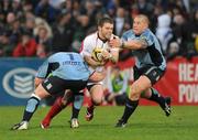 24 April 2009; Darren Cave, Ulster, in action against Rhys Gill and John Yappx, Cardiff Blues. Magners League, Ulster v Cardiff Blues, Ravenhill Park, Belfast. Picture credit: Oliver McVeigh / SPORTSFILE *** Local Caption ***