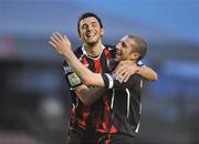 24 April 2009; Killian Brennan, left, Bohemians, celebrates after scoring his side's first goal with team-mate Owen Heary. League of Ireland Premier Division, Bohemians v Bray Wanderers, Dalymount Park Dublin. Picture credit: David Maher / SPORTSFILE