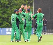26 April 2009; Kyle McCallan, John Mooney, Andrew White, and Kevin O'Brien, Ireland, celebrate after a taken wicket. Friends Provident Trophy, Ireland v Worcestershire, Stormont, Belfast, Co. Antrim. Picture credit: Oliver McVeigh / SPORTSFILE