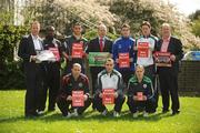 21 April 2009; Garrett Mullen of Show Racism The Red Card, back row, centre, with Stephen McGuinness, PFAI General Secretary, far left, Fran Gavin, League of Ireland Director, far right, League of Ireland players, back row, from left, Joseph Ndo, Bohemians, Eamon Zayed, Sporting Fingal, Stephen Maher, St. Patrick's Athletic, Gary Twigg, Shamrock Rovers, front row, from left, Owen Heary, Bohemians, Ollie Cahill, Shamrock Rovers, and Republic of Ireland Senior Women's International Aine O'Gorman during the Show Racism the Red Card Campaign Launch. UCD, Belfield, Dublin. Picture credit: Stephen McCarthy / SPORTSFILE