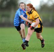 22 April 2009; Aine Mannion, Holy Rosary, Mount Bellew, in action against Niamh O'Sullivan, St Mary’s, Mallow. Pat the Baker Junior B All-Ireland Final, Holy Rosary, Mount Bellew, Galway v St Mary’s, Mallow, Cork, Cappamore, Co. Limerick. Picture credit: Matt Browne / SPORTSFILE