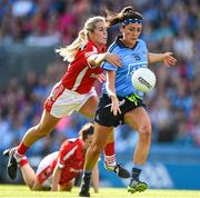 27 September 2015; Niamh McEvoy, Dublin, is tackled by Bríd Stack, Cork. TG4 Ladies Football All-Ireland Senior Championship Final, Croke Park, Dublin. Picture credit: Ramsey Cardy / SPORTSFILE
