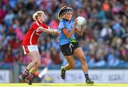 27 September 2015; Niamh McEvoy, Dublin, is tackled by Vera Foley, Cork. TG4 Ladies Football All-Ireland Senior Championship Final, Croke Park, Dublin. Picture credit: Ramsey Cardy / SPORTSFILE