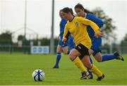 27 September 2015; Kate Gerrard, Boyne Rovers, in action against Stacey Freyne, Manulla FC. FAI Umbro Women's Intermediate Shield Final, Boyne Rovers v Manulla FC, Mullingar Athletic FC, Gainstown, Mullingar, Co. Westmeath. Picture credit: Piaras Ó Mídheach / SPORTSFILE