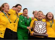 27 September 2015; Boyne Rovers captain Amy Henry and her team-mates celebrate with the shield after the game. FAI Umbro Women's Intermediate Shield Final, Boyne Rovers v Manulla FC, Mullingar Athletic FC, Gainstown, Mullingar, Co. Westmeath. Picture credit: Piaras Ó Mídheach / SPORTSFILE