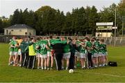 27 September 2015; Mohill players form a huddle at the end of the drawn game against  Glencar-Manorhamilton. Leitrim County Senior Football Championship Final, Glencar-Manorhamilton v Mohill, Páirc Seán MacDiarmada, Carrick on Shannon, Co. Leitrim. Picture credit: David Maher / SPORTSFILE