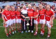 27 September 2015; Cork players, from left, Deirdre O'Reilly, Briege Corkery, Geraldine O'Flynn, Valerie Mulcahy, Bríd Stack and Rena Buckley, who have each won 10 All-Ireland Senior Football medals, with manager Eamonn Ryan and selector Frankie Honohan. TG4 Ladies Football All-Ireland Senior Championship Final, Croke Park, Dublin. Photo by Sportsfile