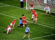 27 September 2015; Sinéad Goldrick, Dublin, has her shot saved by Bríd Stack, Cork, in the final minute of the game. TG4 Ladies Football All-Ireland Senior Championship Final, Croke Park, Dublin. Picture credit: Dáire Brennan / SPORTSFILE