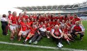 27 September 2015; The Cork squad and management celebrate following their side's victory. TG4 Ladies Football All-Ireland Senior Championship Final, Croke Park, Dublin. Picture credit: Ramsey Cardy / SPORTSFILE