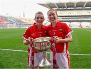 27 September 2015; Cork players Briege Corkery, left, and Rena Buckley who have both have won 16 All-Ireland Senior medals becoming the most decorated women in the GAA. Previous record of 15 was held by Kathleen Mills for 54 years. TG4 Ladies Football All-Ireland Senior Championship Final, Croke Park, Dublin. Photo by Sportsfile