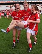 27 September 2015; Grace Kearney, left, Briege Corkery, and Rhona Ní Bhuachalla, Cork, celebrate after the game. TG4 Ladies Football All-Ireland Senior Championship Final, Croke Park, Dublin. Photo by Sportsfile