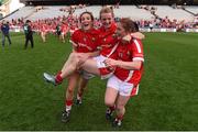 27 September 2015; Grace Kearney, left, Briege Corkery, and Rhona Ní Bhuachalla, Cork, celebrate after the game. TG4 Ladies Football All-Ireland Senior Championship Final, Croke Park, Dublin. Photo by Sportsfile