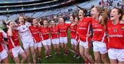 27 September 2015; The Cork team celebrate after the game. TG4 Ladies Football All-Ireland Senior Championship Final, Croke Park, Dublin. Photo by Sportsfile