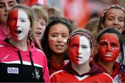 27 September 2015; Young Cork supporters watch the presentation on the big screen. TG4 Ladies Football All-Ireland Senior Championship Final, Croke Park, Dublin. Picture credit: Dáire Brennan / SPORTSFILE