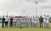 26 April 2009; UCD players and officials line up before accepting their medals after winning the ESB Irish Senior Women's Cup Final. ESB Irish Senior Women's Cup Final, Pegasus v UCD, National Hockey Stadium, UCD, Dublin. Picture credit: David Maher / SPORTSFILE