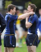 28 April 2009; Leinster's Gordon D'Arcy, left, helps team-mate Brian O'Driscoll with the collar of his jersey during squad training ahead of their Heineken Cup semi-final against Munster on Saturday. RDS, Dublin. Picture credit: Brendan Moran / SPORTSFILE