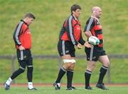 28 April 2009; Munster players, from left to right, Ronan O'Gara, Donncha O'Callaghan, and John Hayes during squad training ahead of their Heineken Cup semi-final against Leinster on Saturday. University of Limerick, Limerick. Picture credit: Diarmuid Greene / SPORTSFILE