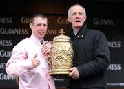 29 April 2009; Trainer Jim Dreaper and jockey Andrew Lynch after winning the Punchestown Guinness Gold Cup with Notre Pere. 2009 Punchestown Irish National Hunt Festival, Punchestown Racecourse, Co. Kildare. Picture credit: Matt Browne / SPORTSFILE