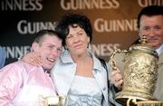 29 April 2009; Owner Tillie Conway and jockey Andrew Lynch after winning the Punchestown Guinness Gold Cup with Notre Pere. 2009 Punchestown Irish National Hunt Festival, Punchestown Racecourse, Co. Kildare. Picture credit: Matt Browne / SPORTSFILE