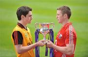 28 April 2009; Down captain Timmy Hanna, left, and Cork captain Colm O'Neill ahead of the Cadbury GAA Football U21 All-Ireland Final to be played in O'Moore Park, Portlaoise, on Monday the 4th of May. Croke Park, Dublin. Picture credit: David Maher / SPORTSFILE