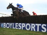 28 April 2009; Rare Bob, with Patrick Flood up, clears the last on their way to winning the Boylesports.com Champion Novice Steeplechase. 2009 Punchestown Irish National Hunt Festival, Punchestown Racecourse, Co. Kildare. Picture credit: Pat Murphy / SPORTSFILE