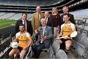 30 September 2015; Uachtarán Chumann Luthchleas Gael Aogán Ó Fearghail with from left Darren Kelly, James Kennedy, Chairman of the Middle East County Board, John Horan, Chairman, Leinster Council, Pat Gormley from Sperrin Metal, Marie Hickey, President, Ladies Gaelic Football Association, Peter Gormley from Sperrin Metal and John Mollen from Middle East GAA with the GAA World Games Cup. Croke Park, Dublin. Picture credit: Matt Browne / SPORTSFILE