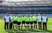 27 September 2015; Referee Seamus Mulvihill with officials. TG4 Ladies Football All-Ireland Junior Championship Final, Louth v Scotland, Croke Park, Dublin. Picture credit: Ramsey Cardy / SPORTSFILE
