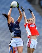 27 September 2015; Christina Newton, Scotland, in action against Rebecca Carr, Louth. TG4 Ladies Football All-Ireland Junior Championship Final, Louth v Scotland, Croke Park, Dublin. Picture credit: Ramsey Cardy / SPORTSFILE