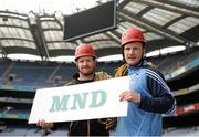 28 September 2015; Kilkenny's Richie Power and Dublin's Ciaran Kilkenny, who are encouraging people to take place in a sponsored Abseil on Saturday 10th of October to raise funds and awareness for Motor Neuron Disease. Croke Park, Dublin. Picture credit: Seb Daly / SPORTSFILE