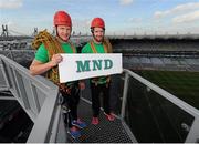 28 September 2015; Dublin's Ciaran Kilkenny and Kilkenny's Richie Power, who are encouraging people to take place in a sponsored Abseil on Saturday 10th of October to raise funds and awareness for Motor Neuron Disease. Croke Park, Dublin. Picture credit: Seb Daly / SPORTSFILE