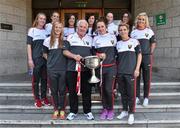 28 September 2015; Cork team manager Eamonn Ryan with members of the team during a visit by the TG4 Ladies Football All-Ireland Senior Champions to  Crumlin Children's Hospital, Crumlin, Dublin. Picture credit: Matt Browne / SPORTSFILE