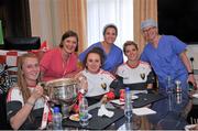 28 September 2015; Cork ladies footballers, from left, Kate Leneghan,  Laura Crowley and Valerie Mulcahy with Norma O'Keefe, Dr Eimear Shields, sister of Cork senior footballer Michael Shields, and Dr Kay O'Brien during a visit by the TG4 Ladies Football All-Ireland Senior Champions to Temple Street Hospital, Temple Street, Dublin. Picture credit: Sam Barnes / SPORTSFILE