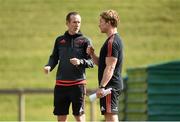 28 September 2015; Munster assistant coach Ian Costello, left, and scrum coach Jerry Flannery in conversation during squad training. Munster Rugby Squad Training, University of Limerick, Limerick. Picture credit: Diarmuid Greene / SPORTSFILE
