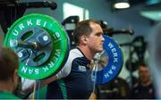 29 September 2015; Ireland's Devin Toner during a gym session at training. Ireland Rugby Squad Training, 2015 Rugby World Cup, Surrey Sports Park, University of Surrey, Guildford, England. Picture credit: Brendan Moran / SPORTSFILE