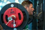 29 September 2015; Ireland's Robbie Henshaw during a gym session at training. Ireland Rugby Squad Training, 2015 Rugby World Cup, Surrey Sports Park, University of Surrey, Guildford, England. Picture credit: Brendan Moran / SPORTSFILE
