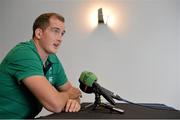 29 September 2015; Ireland's Devin Toner speaks to the media during a press conference. Ireland Rugby Press Conference, 2015 Rugby World Cup, Radisson Blu Hotel, Guildford, England. Picture credit: Brendan Moran / SPORTSFILE