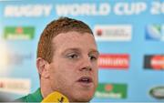 29 September 2015; Ireland's Sean Cronin speaks to the media during a press conference. Ireland Rugby Press Conference, 2015 Rugby World Cup, Radisson Blu Hotel, Guildford, England. Picture credit: Brendan Moran / SPORTSFILE