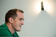 29 September 2015; Ireland's Devin Toner speaks to the media during a press conference. Ireland Rugby Press Conference, 2015 Rugby World Cup, Radisson Blu Hotel, Guildford, England. Picture credit: Brendan Moran / SPORTSFILE