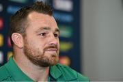 29 September 2015; Ireland's Cian Healy speaks to the media during a press conference. Ireland Rugby Press Conference, 2015 Rugby World Cup, Radisson Blu Hotel, Guildford, England. Picture credit: Brendan Moran / SPORTSFILE