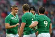 27 September 2015; Chris Henry, left, in conversation with his Ireland team-mates. 2015 Rugby World Cup, Pool D, Ireland v Romania, Wembley Stadium, Wembley, London, England. Picture credit: Stephen McCarthy / SPORTSFILE