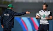 30 September 2015; Ireland head coach Joe Schmidt with Jamie Heaslip, right, during squad training. 2015 Rugby World Cup, Ireland Rugby Squad Training. Surrey Sports Park, University of Surrey, Guildford, England. Picture credit: Brendan Moran / SPORTSFILE