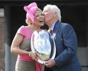 1 May 2009; Winner of the Newbridge Silverware best dressed lady competition Lisa Ward from Naas, Co. Kildare, with broadcaster Gay Byrne at the 2009 Punchestown Irish National Hunt Festival, Punchestown Racecourse, Co. Kildare. Picture credit: Matt Browne / SPORTSFILE