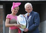 1 May 2009; Winner of the Newbridge Silverware best dressed lady competition Lisa Ward from Naas, Co. Kildare, with broadcaster Gay Byrne at the 2009 Punchestown Irish National Hunt Festival, Punchestown Racecourse, Co. Kildare. Picture credit: Matt Browne / SPORTSFILE