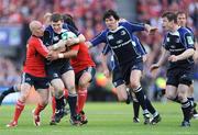 2 May 2009; Gordon D'Arcy, Leinster, supported by team-mates Shane Horgan and Brian O'Driscoll is tackled by Peter Stringer, left, and Lifeimi Mafi, Munster. Heineken Cup Semi-Final, Munster v Leinster, Croke Park, Dublin. Picture credit: Stephen McCarthy / SPORTSFILE