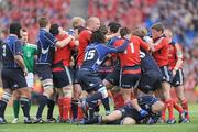 2 May 2009; Munster and Leinster players tussle off the ball. Heineken Cup Semi-Final, Munster v Leinster, Croke Park, Dublin. Picture credit: Stephen McCarthy / SPORTSFILE