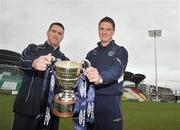 1 May 2009; Crumlin Utd. will take on Bluebell Utd. in the FAI Umbro Intermediate Challenge Cup Final which takes place at the Tallaght Stadium on Sunday May 10th with kick off at 3 o'clock. At a photocall ahead of the final are team captains Derek Griffin, Crumlin Utd., left, and John Cleary, Bluebell Utd. Tallaght Stadium, Tallaght, Dublin. Picture credit: Brian Lawless / SPORTSFILE