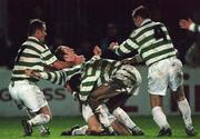 17 December 2000; Patrick Deans of Shamrock Rovers, second from left, celebrates his goal with team-mates Terry Palmer, Derek Treacy, 7, and Gareth Cronin, 4, during the Eircom League Premier Division match between St Patrick's Athletic and Shamrock Rovers at Richmond Park in Dublin. Photo by Ray McManus/Sportsfile